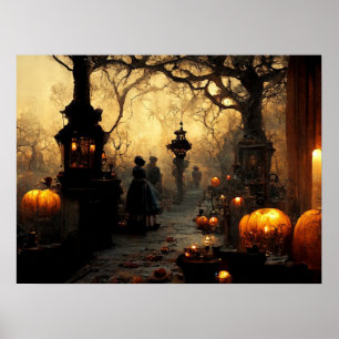 Vintage Dark Halloween Night Town Street Poster