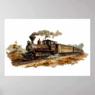 Vintage Darstellung der Dampfzuglandschaft Poster