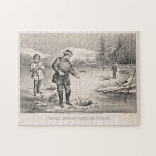 Vintage Darstellung der Eisfischerei (1872)