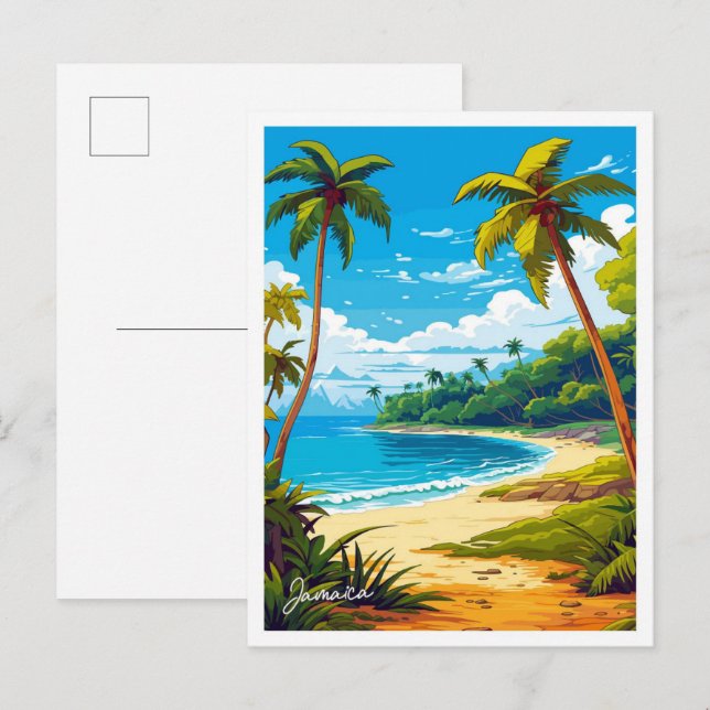 Vintage Darstellung der jamaikanischen Karibik Postkarte (Vorne/Hinten)