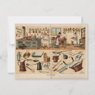 Vintage Darstellung der Küchengeschirr Postkarte