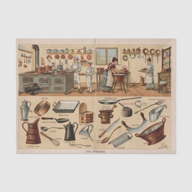 Vintage Darstellung der Küchengeschirr Seidenpapier (Vorderseite)