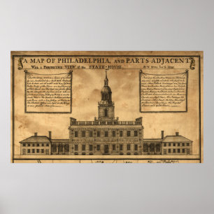 Vintage Darstellung der Unabhängigkeitshalle Poster