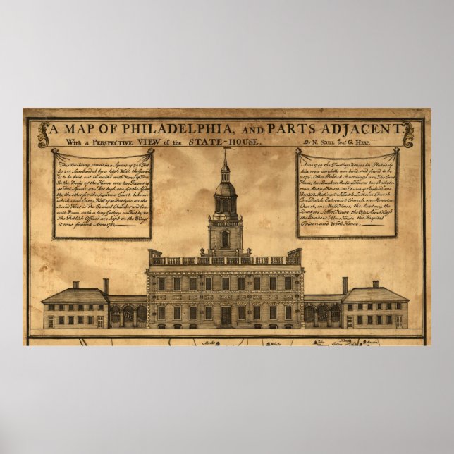 Vintage Darstellung der Unabhängigkeitshalle Poster (Vorne)