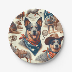 Vintage Darstellung des australischen Rinderhundes Pappteller