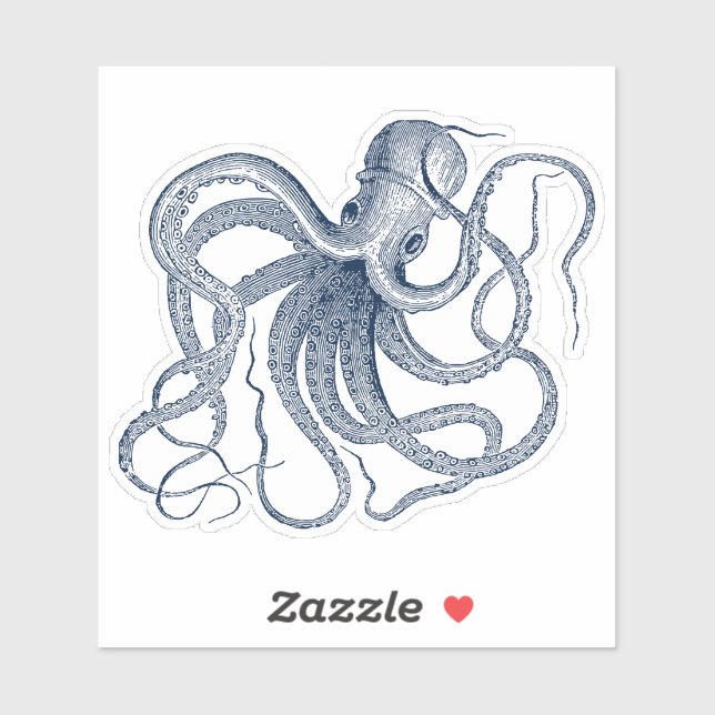 Vintage Darstellung des blauen Oktopus Aufkleber (Blatt)