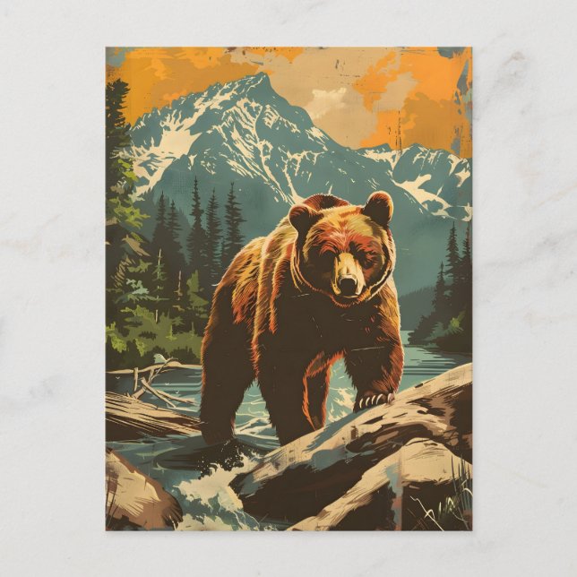 Vintage Darstellung des Braunbären Postkarte (Vorderseite)
