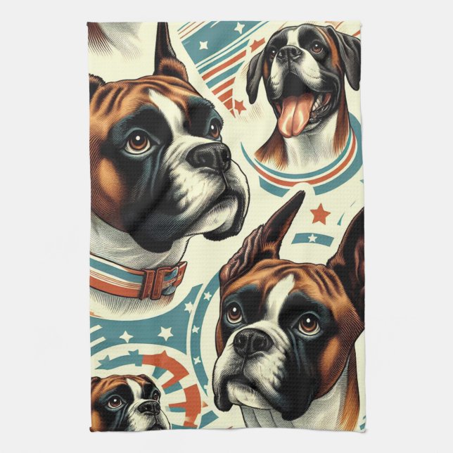 Vintage Darstellung des nahtlosen Boxerdogs Geschirrtuch (Vertikal)