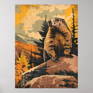 Vintage Darstellung eines Groundhogs Poster