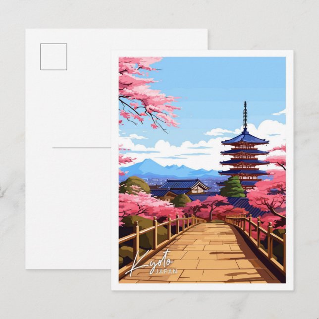 Vintage Darstellung von Kyoto Japan Travel Postkarte (Vorne/Hinten)