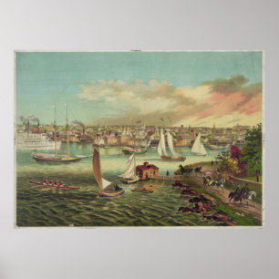 Vintage Darstellung von Newport RI (1876) Poster