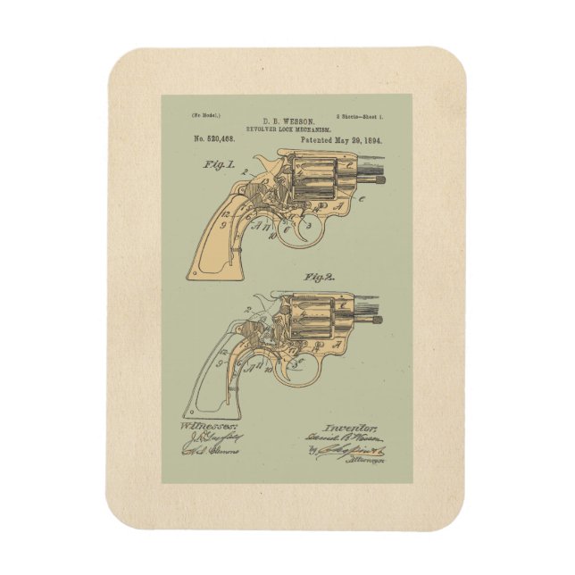 Vintage Darstellung von Revolverpatenten Magnet (Vertikal)