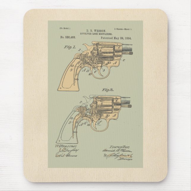 Vintage Darstellung von Revolverpatenten Mousepad (Vorne)