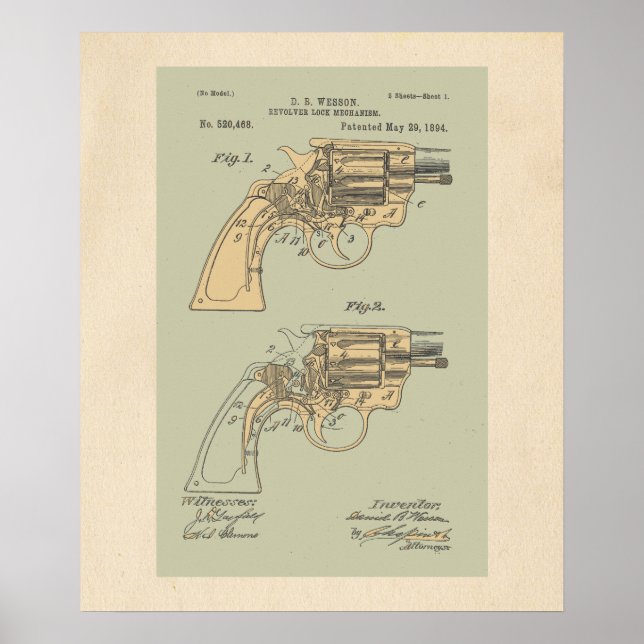Vintage Darstellung von Revolverpatenten Poster (Vorne)