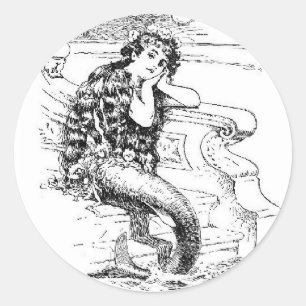 Vintage Daydreaming Mermaid, Runder Aufkleber