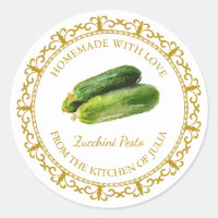 Vintage de courgette maison Pesto Étiquette l Blan