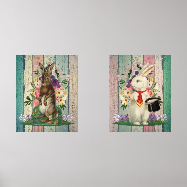 Vintage Decal-OsterBunnies-Blume Bilderwand Sets (Vorderseite)
