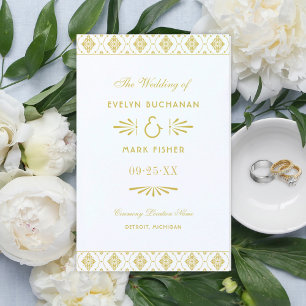 Vintage Déco-Hochzeitsprogramme für Weiß und Gold