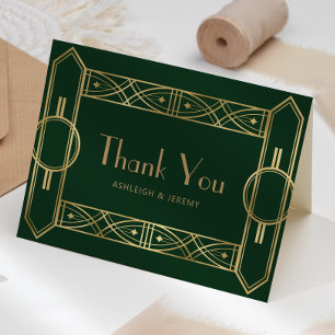 Vintage Deco Rahmen Grün Gold Hochzeit Danke Karte
