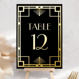 Vintage Deco Schwarz Goldfolie-Tischnummern Folieneinladung