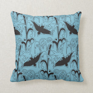 Vintage-Deco-Vogel-Muster auf blauem Grund Kissen