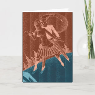 Vintage Deco Xmas Eisläufer wurden nuklear Feiertagskarte