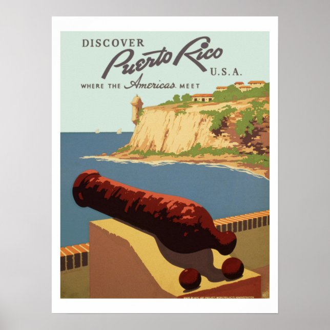 Vintage Découvrez Porto Rico WPA Travel Poster (Devant)