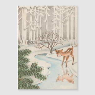 Vintage Deer dans la carte de vacances neige