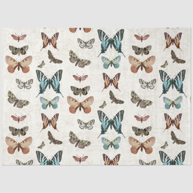 Vintage Dekoupage des Butterfly Blue Peach Seidenpapier (Vorderseite)