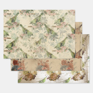 Vintage-Dekupage im viktorianischen Stil mit Vögel Geschenkpapier Set
