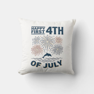 Vintage-Delfin 4. Juli Feuerwerk-Shirt-Design Kissen
