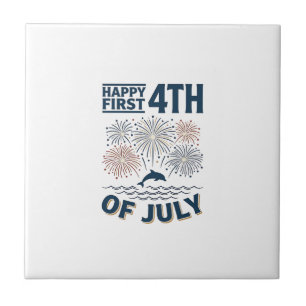 Vintage-Delfin-Feuerwerk-Shirt-Design zum 4. Juli Fliese