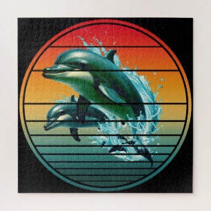 Vintage-Delfin-Ozean-Meereskreatur-Delfine