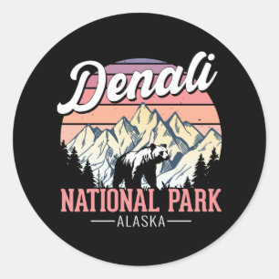 Vintage Denali Nationalpark – Alaska Reise Runder Aufkleber