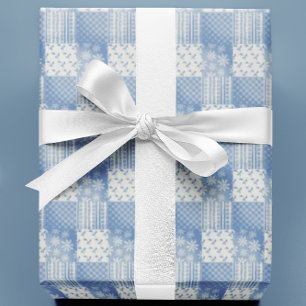 Vintage-Denim Blau Cremig Weiße Patchwork  Geschenkpapier