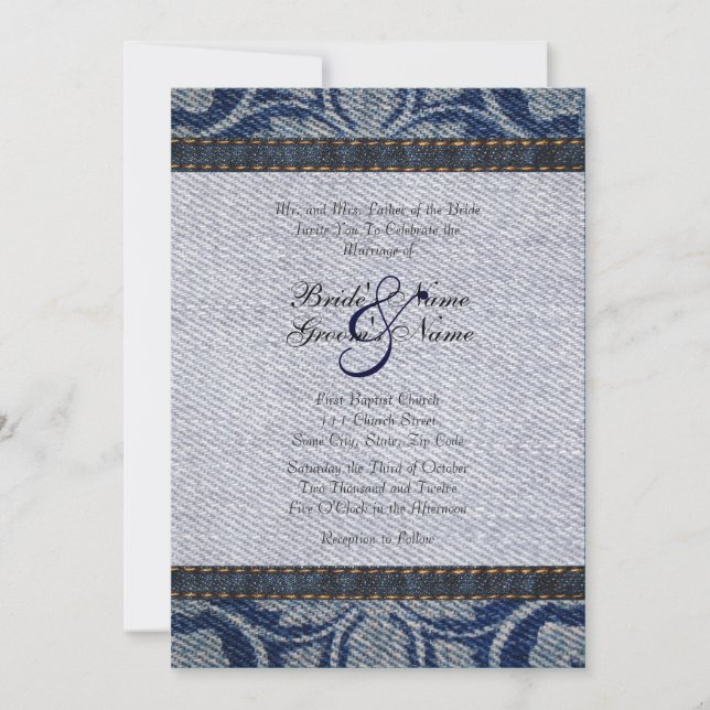 Vintage Denim Floral Hochzeitseinladung Einladung (Vorderseite)