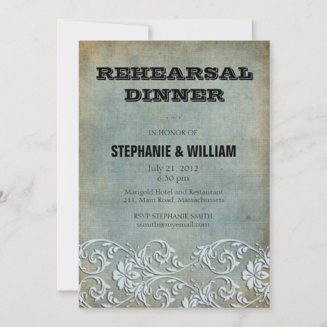 Vintage Denim Floral Probe Dinner Card Einladung (Vorderseite)