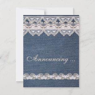 Vintage-Denim- und Spitzen-Hochzeitsankündigung Ankündigung