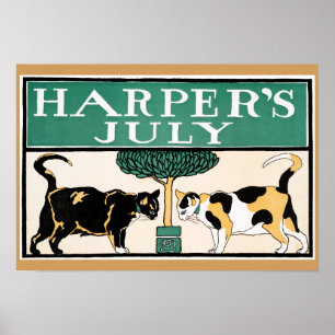 Vintage der Juli-Katzen des Harpers durch Edward Poster