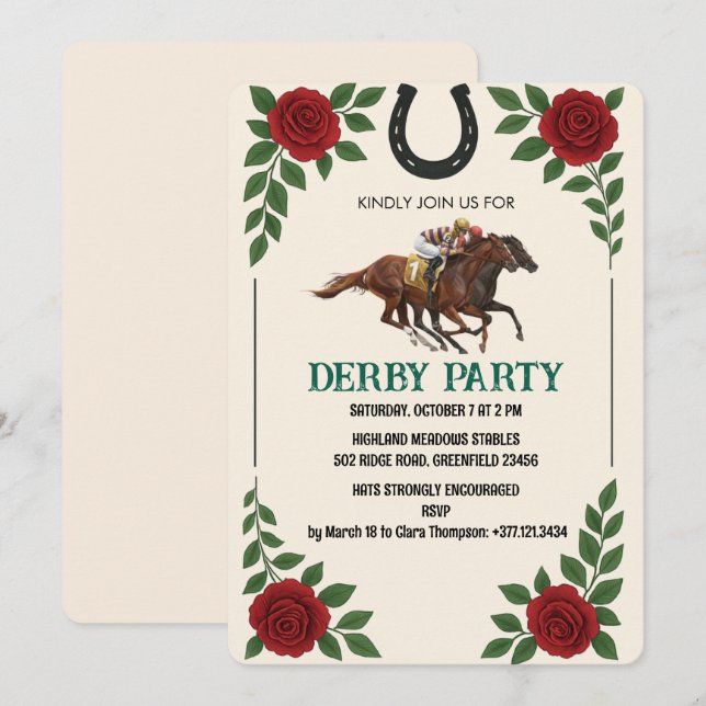 Vintage Derby Horse Racing Party Invite Einladung (Vorne/Hinten)