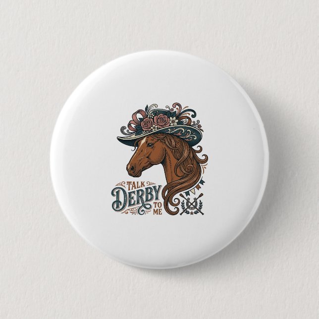 Vintage Derby Pferd Blumenhut Hemd Design_1 Button (Vorderseite)
