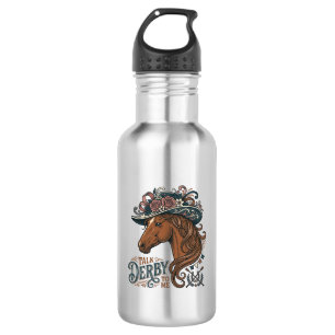 Vintage Derby Pferd Blumenhut Hemd Design_1 Edelstahlflasche