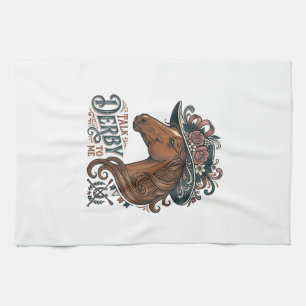 Vintage Derby Pferd Blumenhut Hemd Design_1 Geschirrtuch