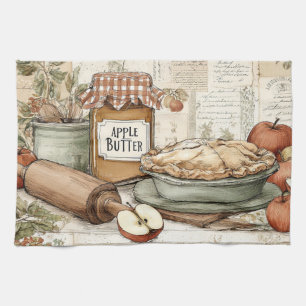 Vintage-Design Apfelbutter & Apfelkuchen. Geschirrtuch