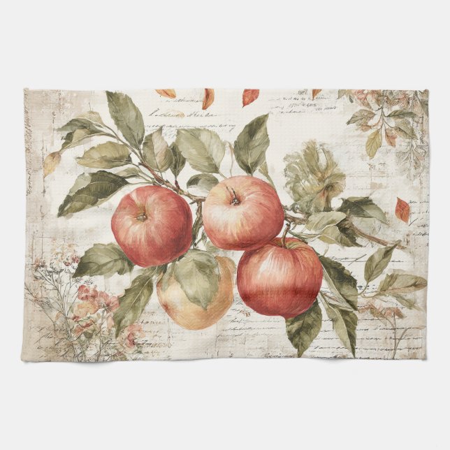 Vintage-Design-Apfelzweig Geschirrtuch (Horizontal)
