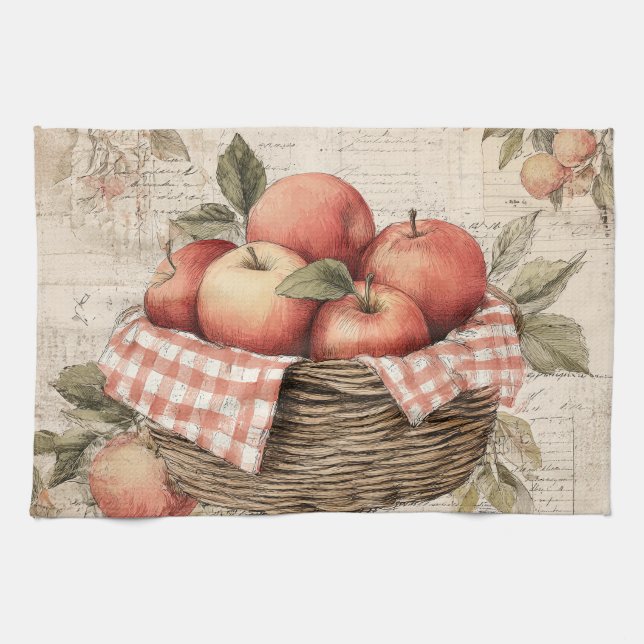 Vintage design Apple basket  Geschirrtuch (Horizontal)