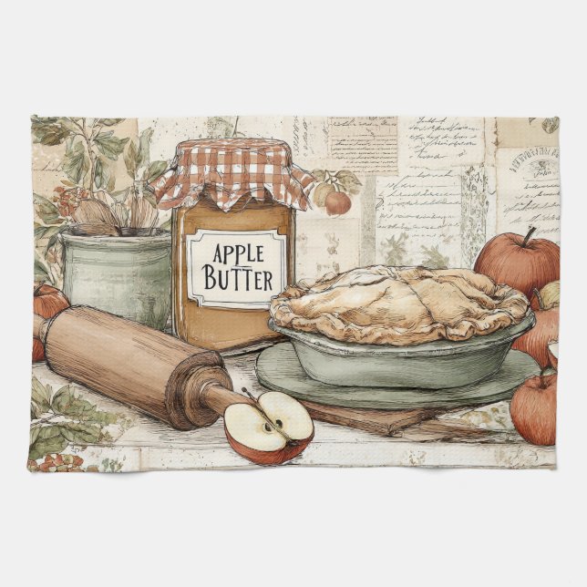 Vintage design Apple butter & Apple pie.  Geschirrtuch (Horizontal)