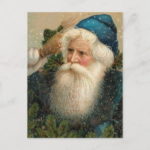Vintage-Design Blaues Weihnachtsmann- und Schnee-M Feiertagspostkarte