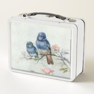 Vintage-Design einer Metall-Lunchbox mit blauen Vö Metall Brotdose