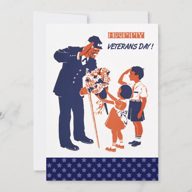Vintage Design Veteranen Tagesflachkarten Dankeskarte (Vorderseite)